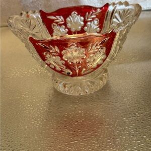 Red and Clear Glass Decorative Bowl
